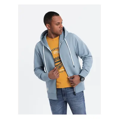 Ombre Men's BASIC unbuttoned hooded sweatshirt - blue