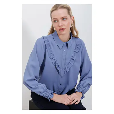 Bigdart Ruffle Long Sleeve Shirt - Indigo