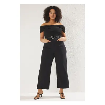 Trendyol Curve Black Double Pocket Plus Size Trousers