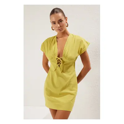 Trendyol Green Mini Woven Tie Beach Dress