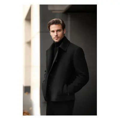 Trendyol Black Buttoned Short Winter Cashmere Coat