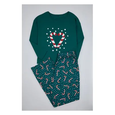 Trendyol Curve Green Christmas Themed Knitted Pajama Set