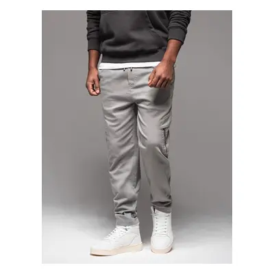 Ombre Men's knitted joggers with cargo pockets - light grey