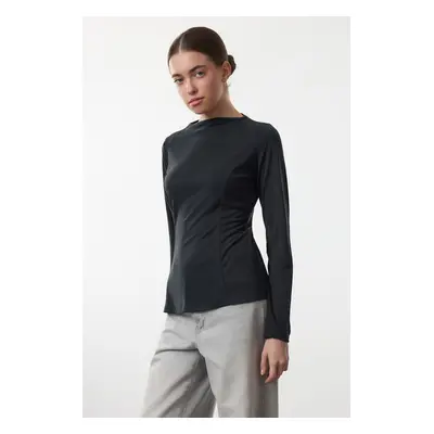 Trendyol Care Collection Anthracite Modal Stand Collar Ribbed Regular/Normal Pattern Knitted Blo