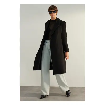 Vlněný kabát Trendyol Black Oversize se širokým střihem