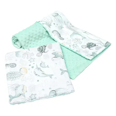 Medi Partners Quilt + pillow 35x30 cotton + minky – Ocean + minty minky