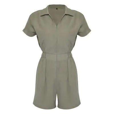 Trendyol Limited Khaki Elastic Waist Zipper Detail Mini Jumpsuit