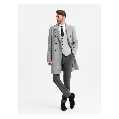 Ombre Elegant double-breasted men's herringbone coat - grey