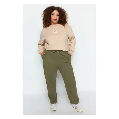 Trendyol Curve Light Khaki Jogger Leg Elastic Knitting Plus Size Sweatpants