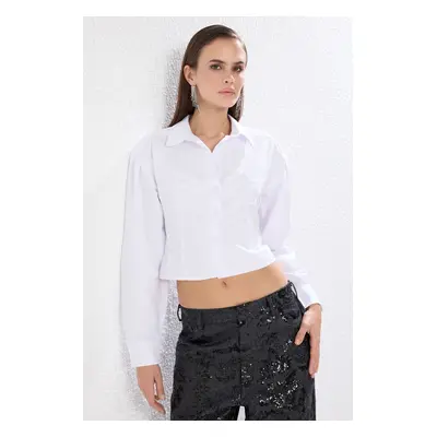 Trendyol White Stitch Detailed Poplin Woven Shirt