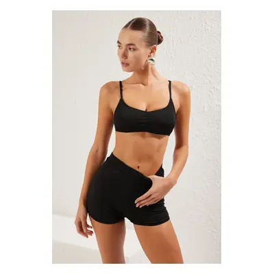 Trendyol Black Bralette Shorts Textured Bikini Set