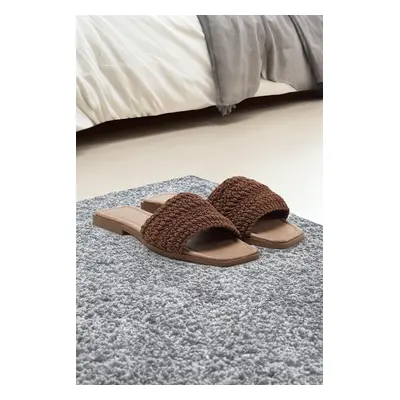 Trendyol Brown Knitted Detailed Women's Slippers