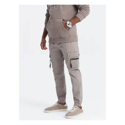 Ombre Men's JOGGER pants with zippered cargo pockets - dark beige