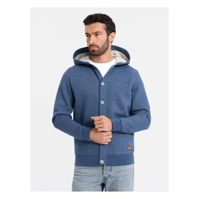 Ombre Men's button-down hooded sweatshirt - navy blue melange