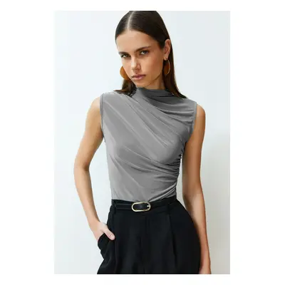 Trendyol Grey Zero Sleeve Gathered Body-Sit Flexible Knitted Blouse