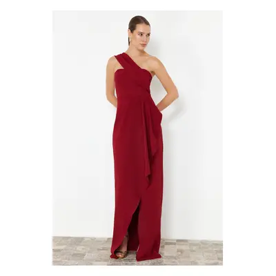 Trendyol Burgundy Flounce Single Sleeve Woven Long Evening Dress