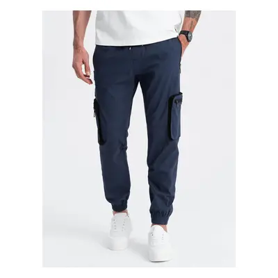 Ombre Men's JOGGER pants with zippered cargo pockets - navy blue