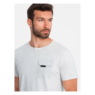 Ombre Men's cotton t-shirt with letter print and pocket - white-gray