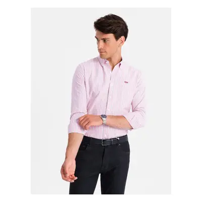 Ombre Men's cotton REGULAR FIT shirt with fine stripes - pink