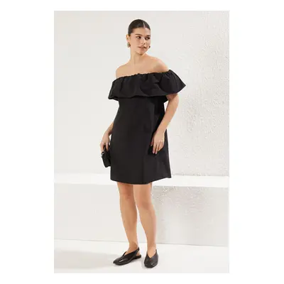 Trendyol Black Wide Cut Poplin Collar with Elastic Detail Mini Woven Dress