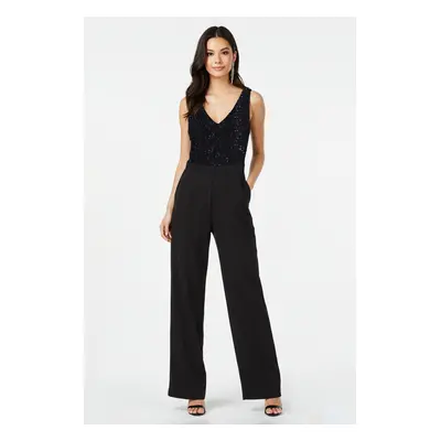 Trendyol Black Double Breasted Sequin Detailed Knitted Jumpsuit