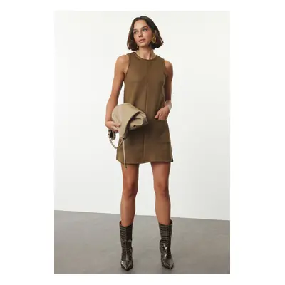 Trendyol Khaki Plain Pocket Detailed Mini A line/Bell Cut Mini Knitted Dress