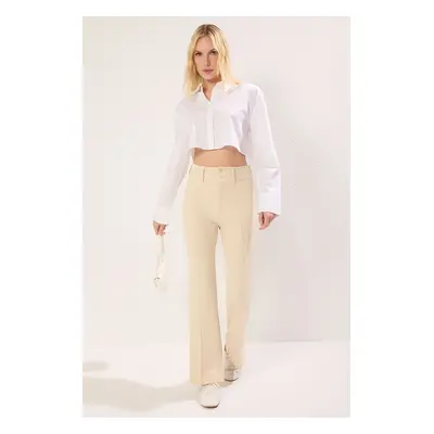 Trendyol Stone Rib Detail High Waist Flare/Flare Trousers