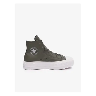 Khaki dámské kožené kotníkové tenisky na platformě Converse Chuck - Dámské