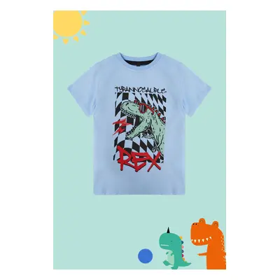 Trendyol Baby Blue Boy Dinosaur Patterned Short Sleeve Knitted T-Shirt