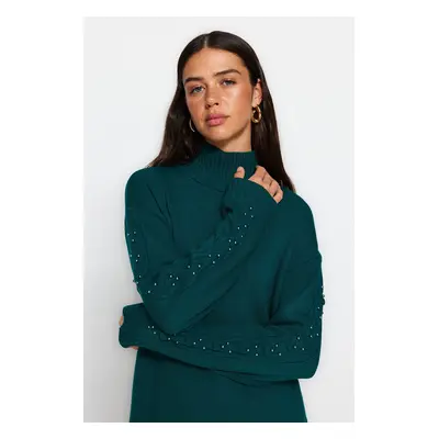 Trendyol Dark Green Sleeve Pearl Detailed Knitwear Sweater