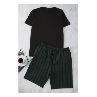 Trendyol Black - Green Regular Fit Striped Knitted Pajama Set