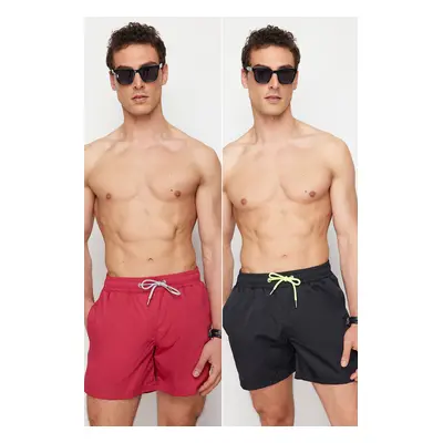 Trendyol Black - Claret Red Pack Basic Swim Shorts