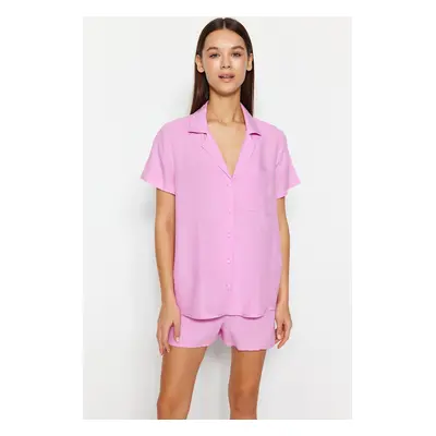 Trendyol Light Pink Viscose Shirt-Shorts Woven Pajama Set