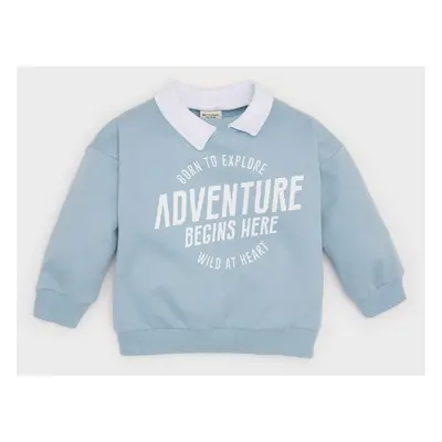 DEFACTO Baby Boy Shirt Collar Printed Soft Feather Inside Sweatshirt