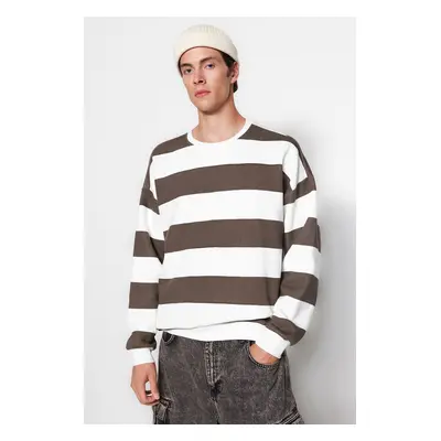 Trendyol Mink Oversize/Wide Cut Striped Inside Polar Fleece/Warm Sweatshirt