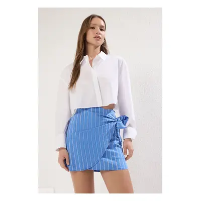 Trendyol Blue Striped Double Breasted Mini Woven Shorts Skirt