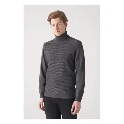 Avva Men's Anthracite Full Turtleneck Cotton Knitwear Sweater