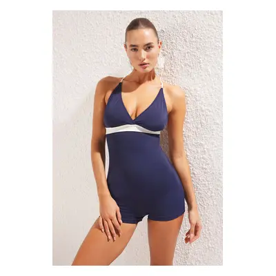 Trendyol Navy Blue*002 Plain Deep V Strappy Swimsuit