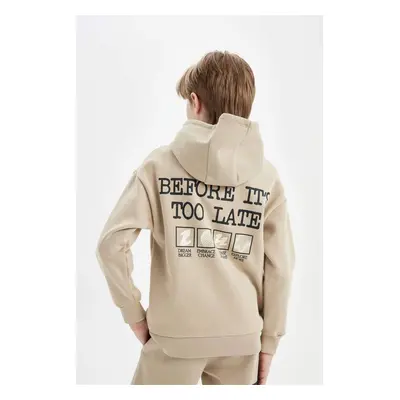 DEFACTO Boy Oversize Wide Pattern Back Printed Hooded Sweatshirt