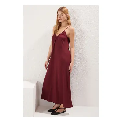 Trendyol Claret Red Plain Maxi Textured A-line Flexible Knit Dress