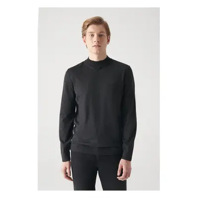 Avva Men's Anthracite Half Turtleneck Wool Blended Knitwear Sweater