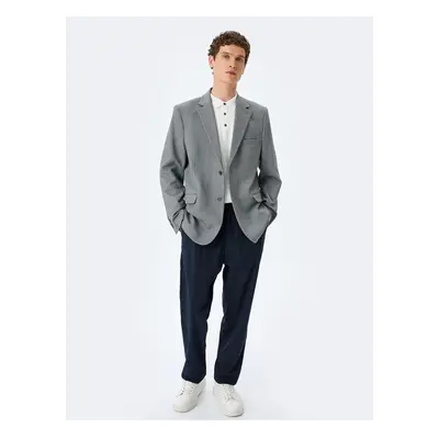 Koton Pocket Detailed Cotton Blend Mono Collar Slim Fit Blazer Jacket