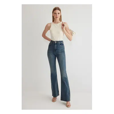 Trendyol Dark Blue High Waist Flare Jeans