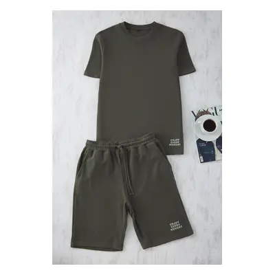 Trendyol Khaki Regular Fit Waffle Knitted Shorts Pajama Set