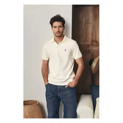 Trendyol Stone Regular Short Sleeve Textured 100% Cotton Polo Neck T-shirt