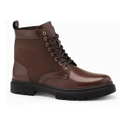 Ombre Men's trapper boots with high upper made of combined materials - dark brown