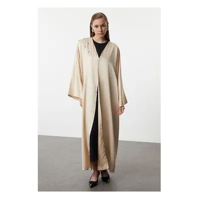 Trendyol Beige Satin Woven Stone Detailed Cape & Abaya & Abaya