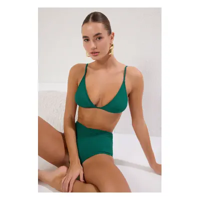 Trendyol Green Triangle Textured Bikini Top