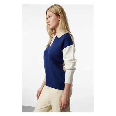 Trendyol Beige Soft Textured Color Blocked Knitwear Sweater