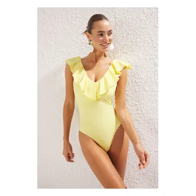 Trendyol Yellow*001 Flat Round Strappy Swimsuit